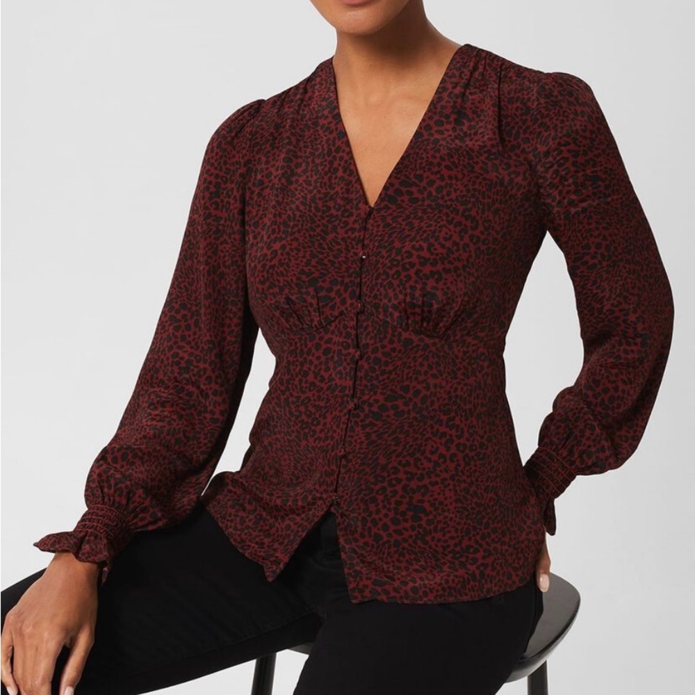 Hobbs BURGUNDY BLACK All-over leopard print Maggie Blouse size 12